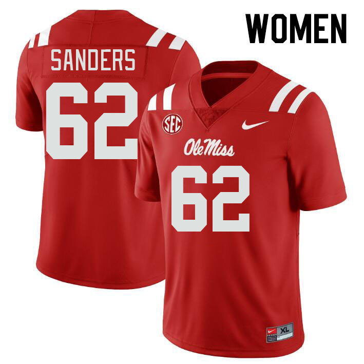 Women #62 Brycen Sanders Ole Miss Rebels College Football Jerseyes Stitched Sale-Red - Click Image to Close